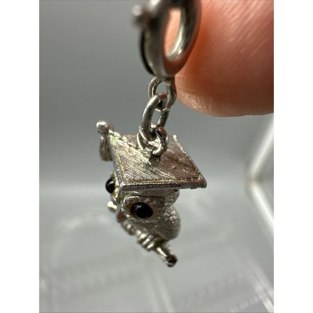 Monet Owl In Graduation Cap Charm Silver Tone Black Eyed Cuteness Sweet